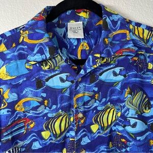 VINTAGE HYCT‎ Multicolor Men Small Short Sleeve Cotton Shirt Tropical Fish Print